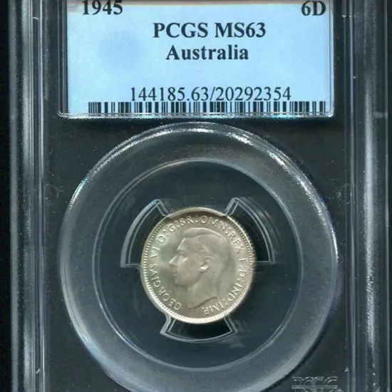 1945 Sixpence. PCGS slabbed MS63