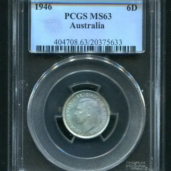 1946 Sixpence. PCGS slabbed MS63