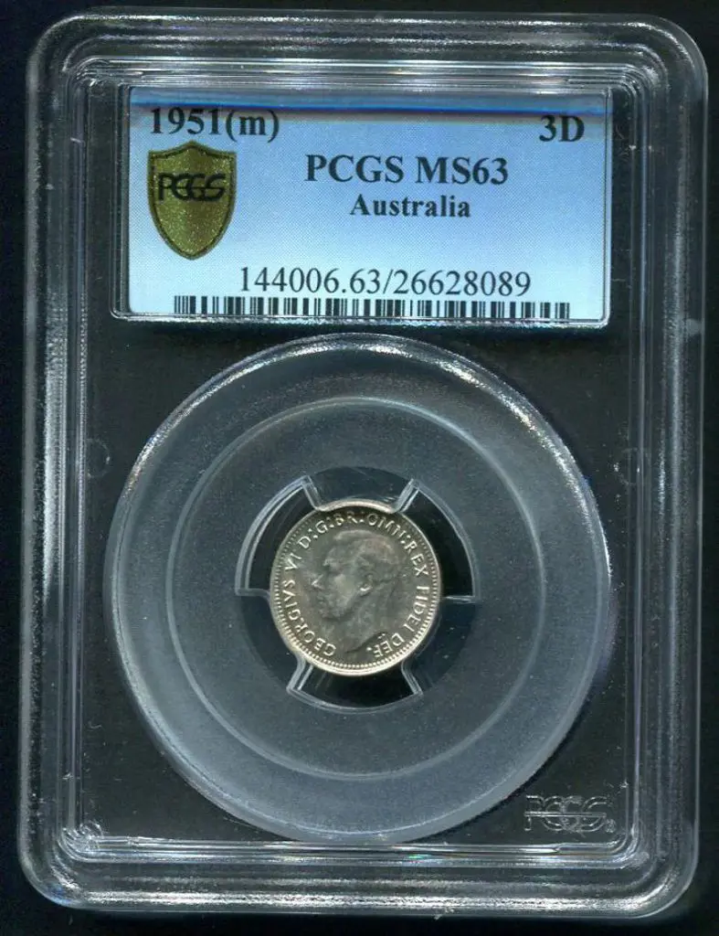 1951 (M) Threepence. PCGS slabbed MS63 Image 1++