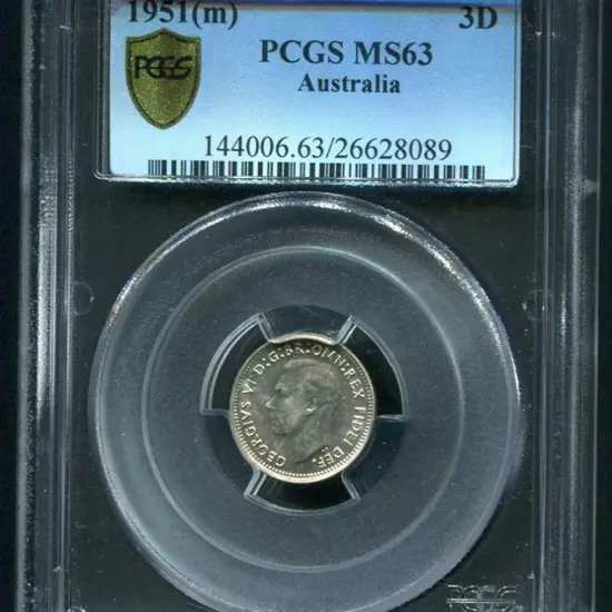 1951 (M) Threepence. PCGS slabbed MS63