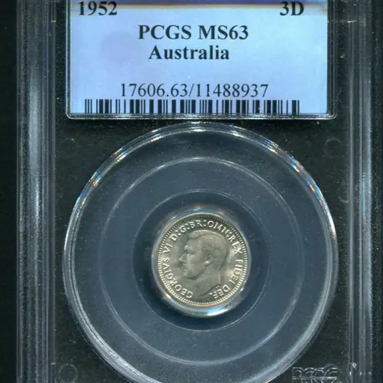 1952 Threepence. PCGS slabbed MS63