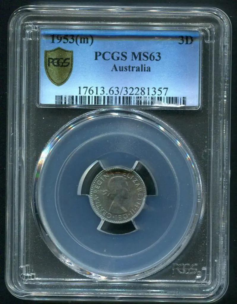 1953 (M) Threepence. PCGS slabbed MS63 Image 1++