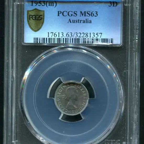 1953 (M) Threepence. PCGS slabbed MS63