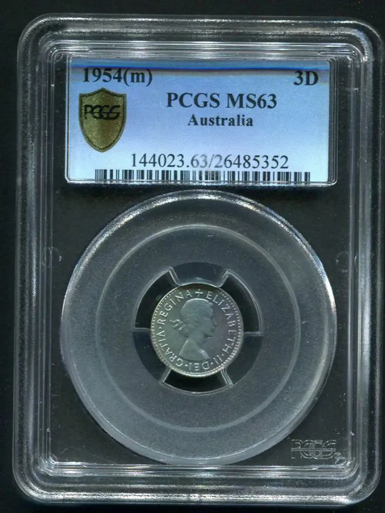 1954 (M) Threepence. PCGS slabbed MS63 Image 1++
