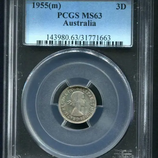 1955 (M) Threepence. PCGS slabbed MS63