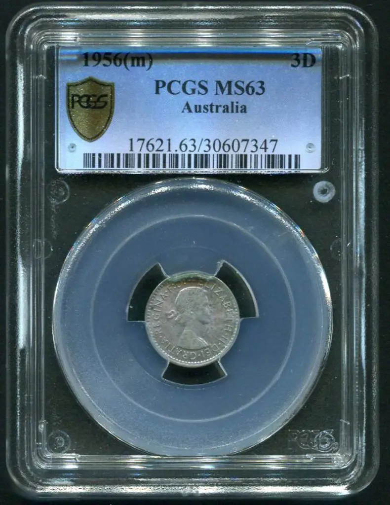 1956 (M) Threepence. PCGS slabbed MS63 Image 1++