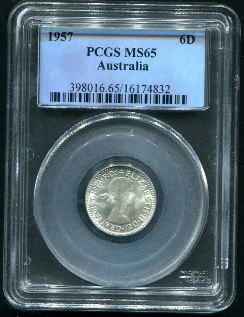1957 Sixpence. PCGS slabbed MS65 Image 1++