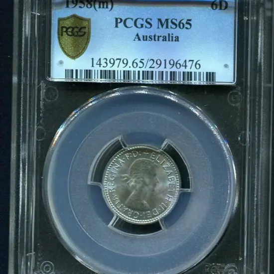 1958 (M) Sixpence. PCGS slabbed MS65