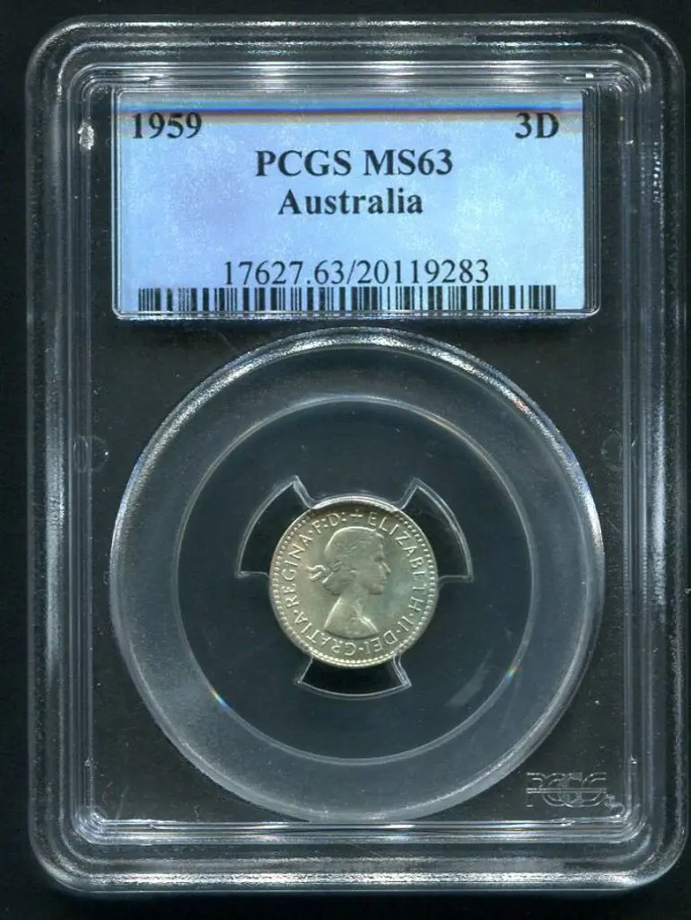 1959 Threepence. PCGS slabbed MS63 Image 1++