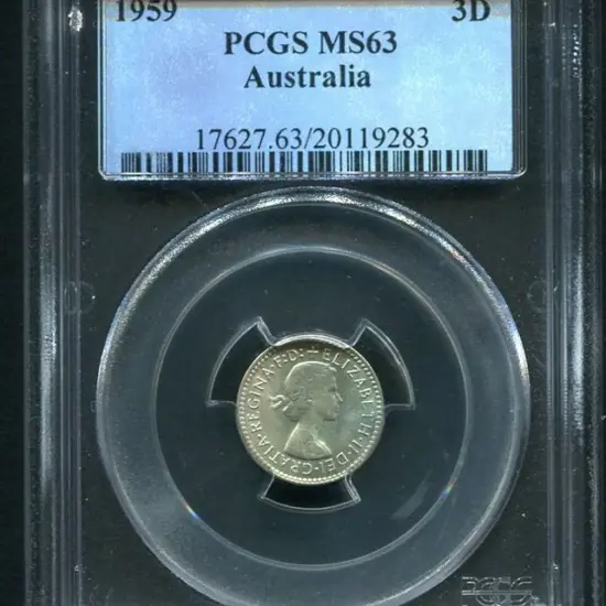 1959 Threepence. PCGS slabbed MS63