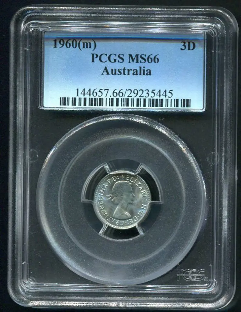 1960 (M) Threepence. PCGS slabbed MS66 Image 1++