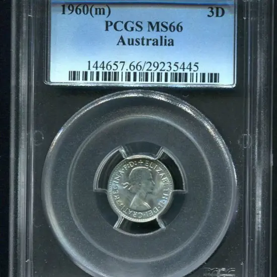 1960 (M) Threepence. PCGS slabbed MS66