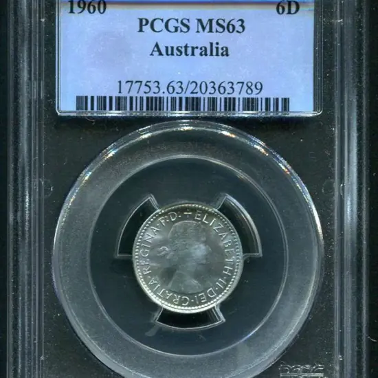 1960 Sixpence. PCGS slabbed MS63