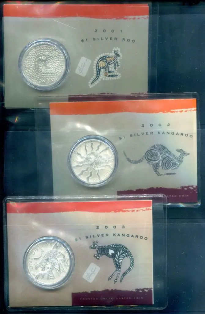 2001, 2002 & 2003 $1 Aboriginal Kangaroo frosted ... Image 1++