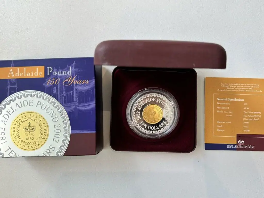 2002 $10 Adelaide Pound 150 Years silver proof in ... Image 1++