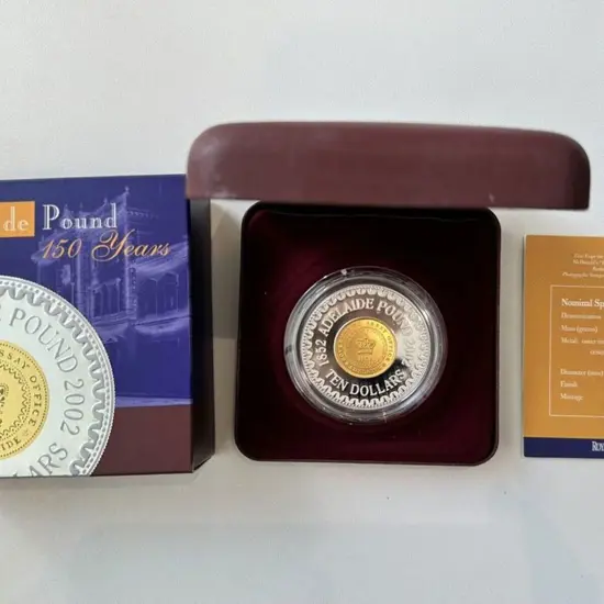 2002 $10 Adelaide Pound 150 Years silver proof in ...