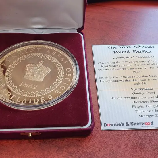 2002 Downies 1852 Adelaide Pound 89mm diameter ...