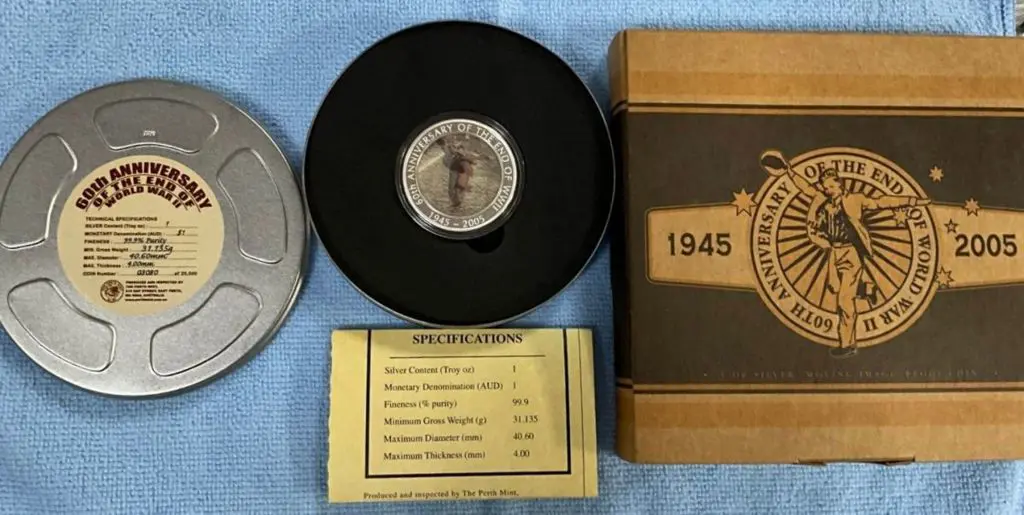 2005 $1 60th Anniv End of WWII 1oz silver coin in ... Image 1++