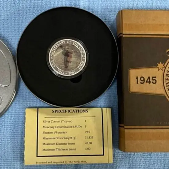 2005 $1 60th Anniv End of WWII 1oz silver coin in ...