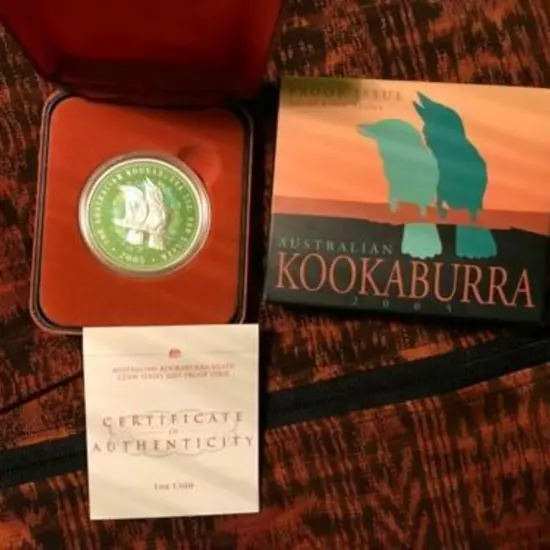 2005 50c & $1 kookaburra ½oz & 1oz silver proofs, ...