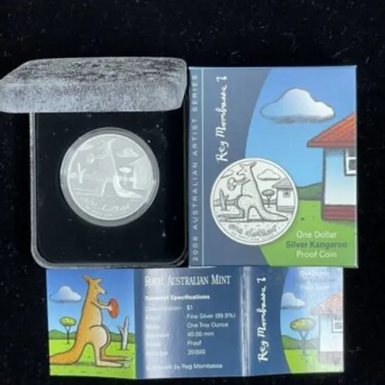 2007 $1 Rolf Harris & 2008 Reg Mombassa silver ...