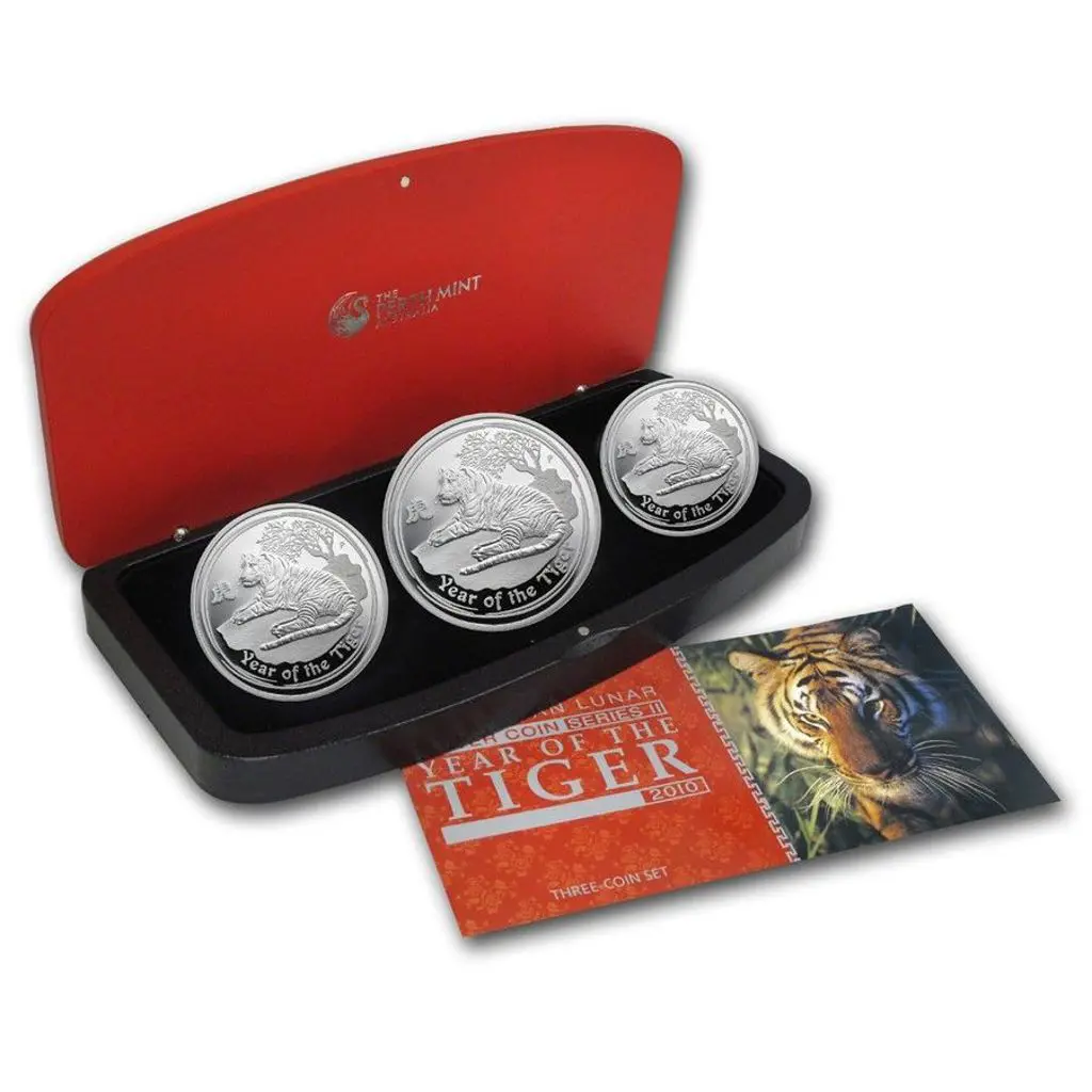 2010 50c, $1 & $2 Year of the Tiger 3.5oz silver ... Image 1++