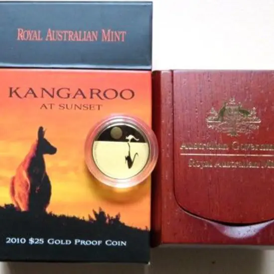 2010 $25 Kangaroo at Sunset Gold Proof 1/5oz Coin ...