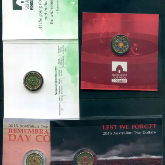 2014, 2015 x 2 diff & 2018 $2 Remembrance Day/Lest ...