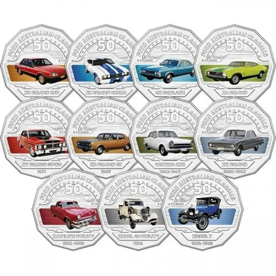 2017 50c Ford coloured coin collection set of 11 ...