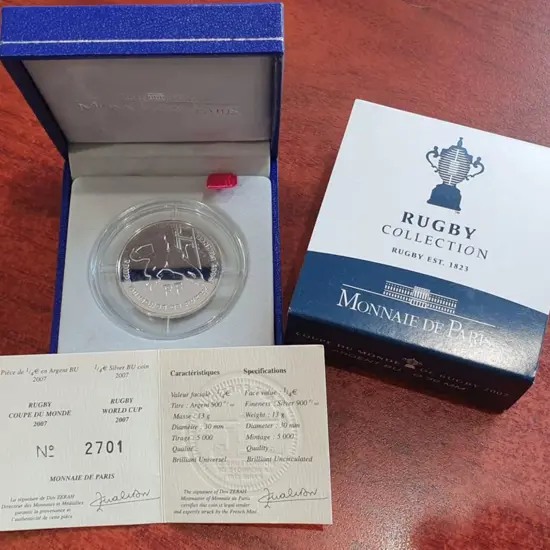 France 2007 ¼€ Rugby 13g silver proof in Monnaie ...