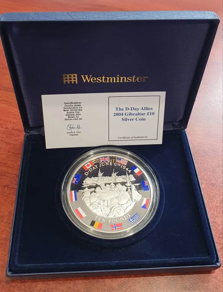 Gibraltar 2004 £10 D-Day Allies 5oz silver ... Image 1++