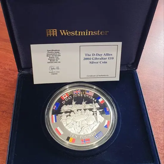 Gibraltar 2004 £10 D-Day Allies 5oz silver ...