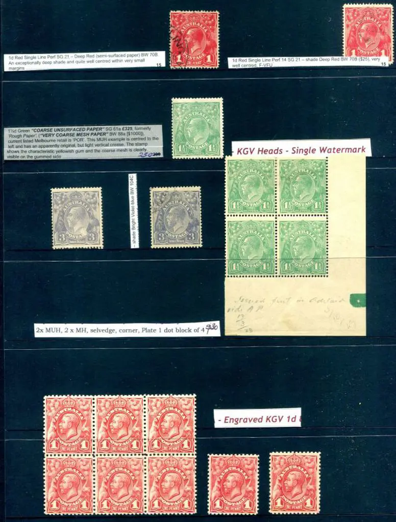 KGV 1d engraved MUH block of 6 & 2 MLH singles, 1d ... Image 1++