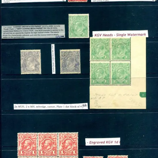 KGV 1d engraved MUH block of 6 & 2 MLH singles, 1d ...