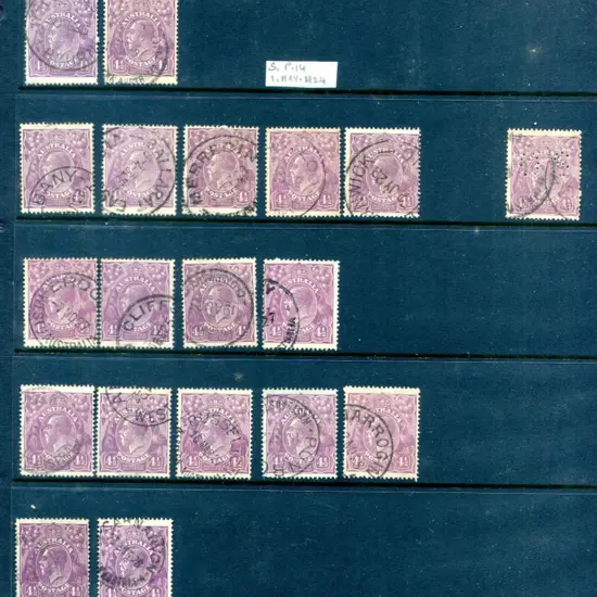 KGV 4½d violet single wmk x 19 incl an "OS", SMW ...