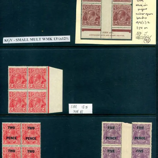 KGV SMW, perf.13½x12½ selection of 9 blocks of 4 ...
