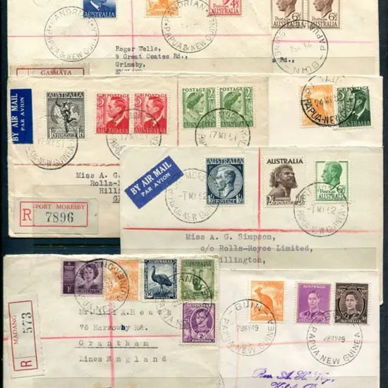 PNG 1949 group of 10 covers using Australian ...