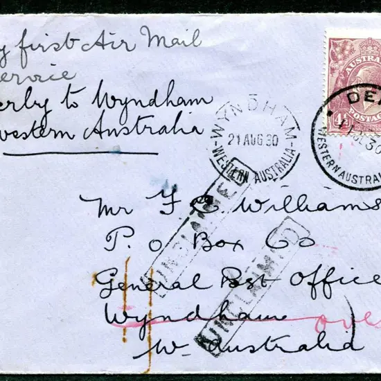 1930 (13th July) Derby to Wyndham "By first Air ...