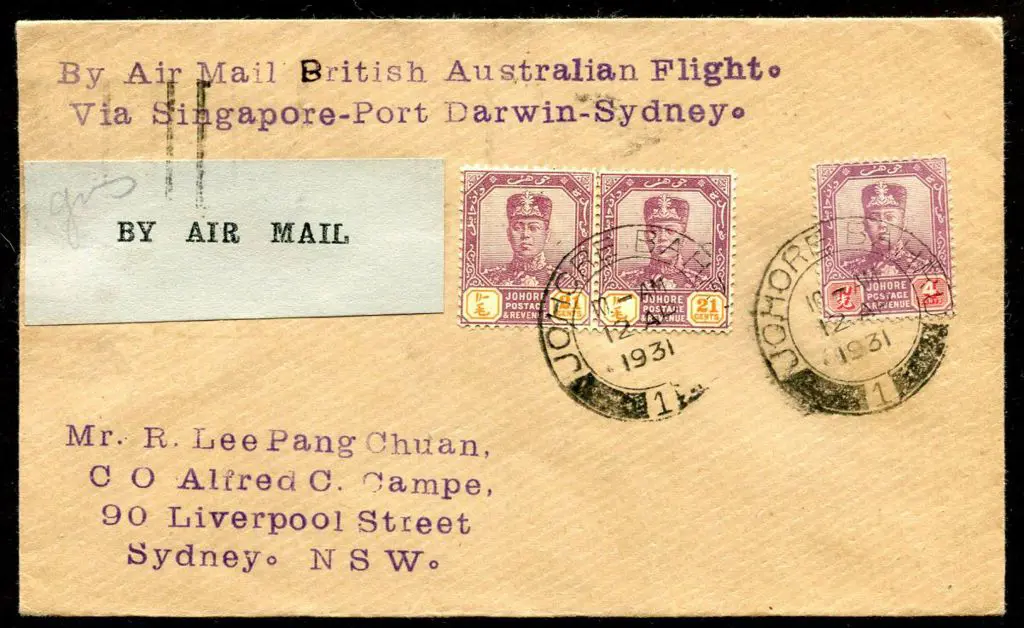 1931 (4th Apr) Johore to Sydney via Singapore & ... Image 1++