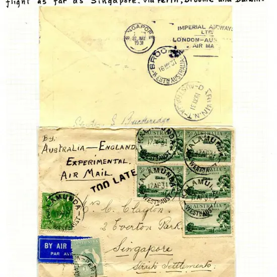1931 (15th May) Aust to England return Imperial ...