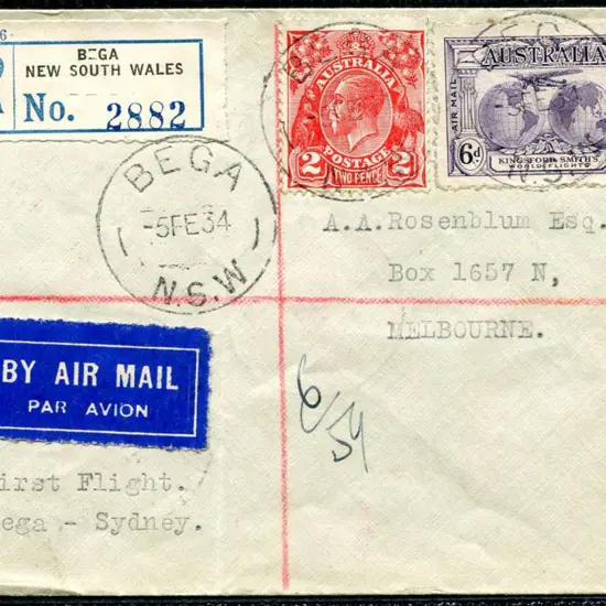 1934 (5th Feb) Bega to Sydney per Adastra Airways ...
