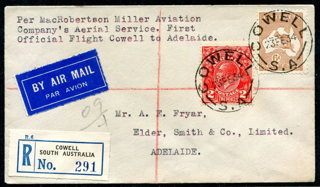 1934 (23rd Feb) Cowell to Adelaide endorsed "Per ... Image 1++