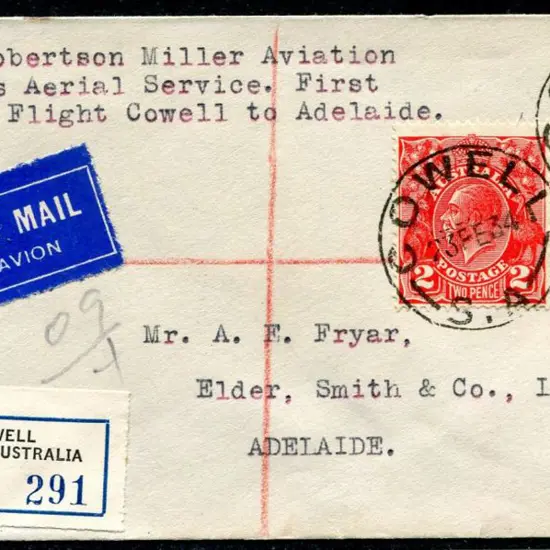 1934 (23rd Feb) Cowell to Adelaide endorsed "Per ...