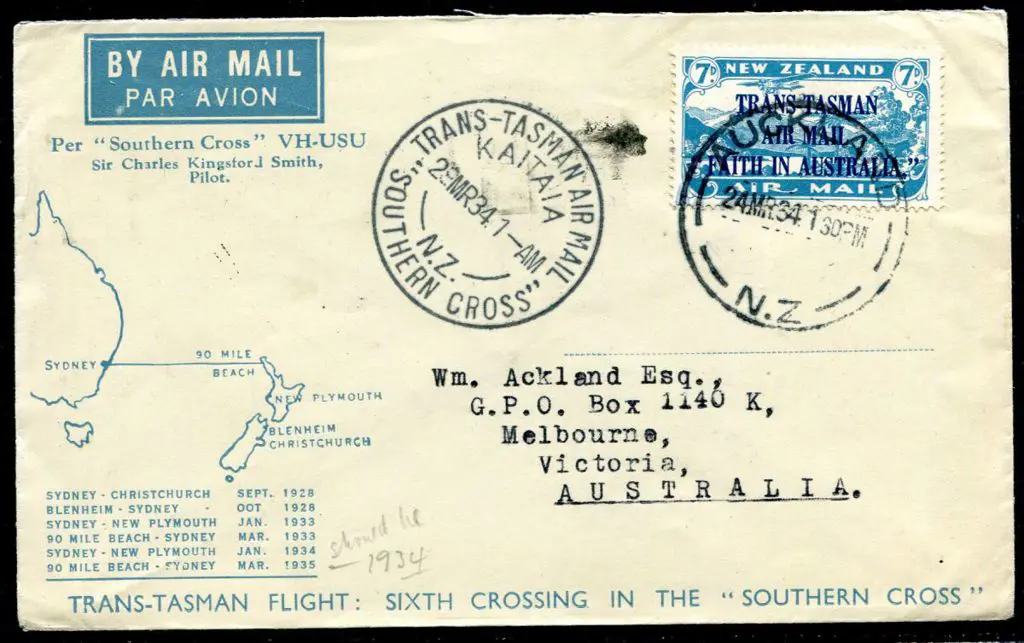 1934 (29th March) New Zealand to Australia ... Image 1++