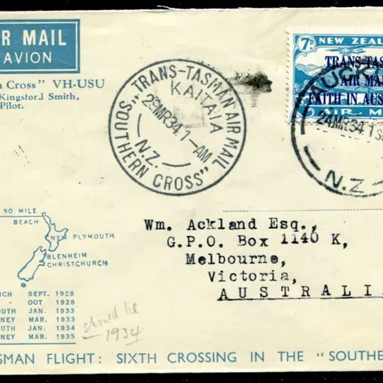 1934 (29th March) New Zealand to Australia ...