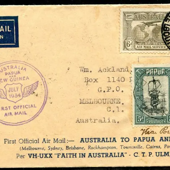 1934 (24th July) Australia to Papua & return First ...