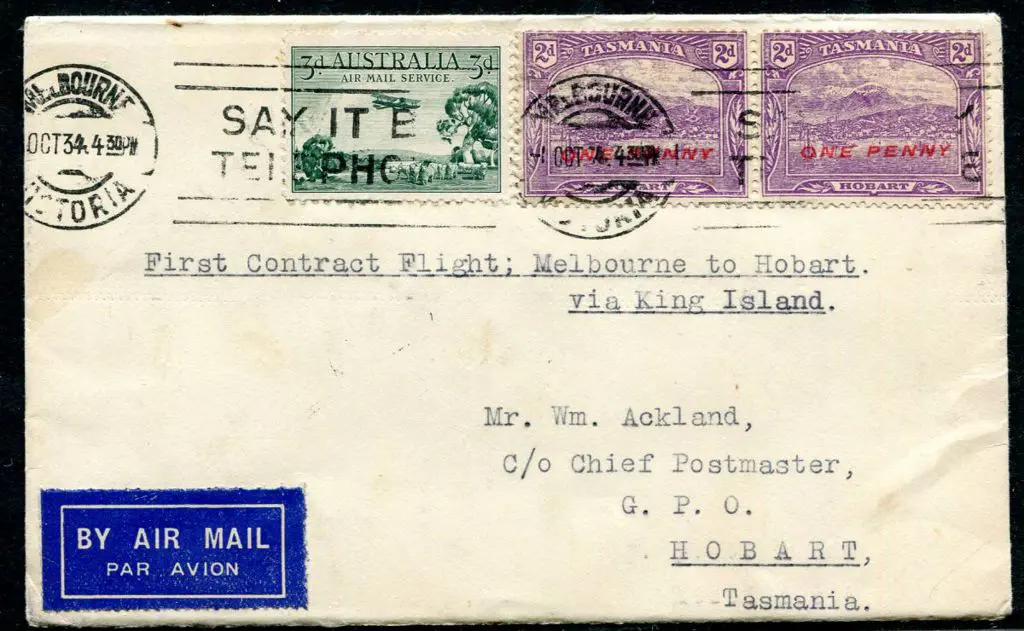 1934 (1st Oct) Melbourne to Hobart via King Island ... Image 1++
