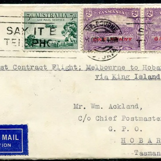 1934 (1st Oct) Melbourne to Hobart via King Island ...