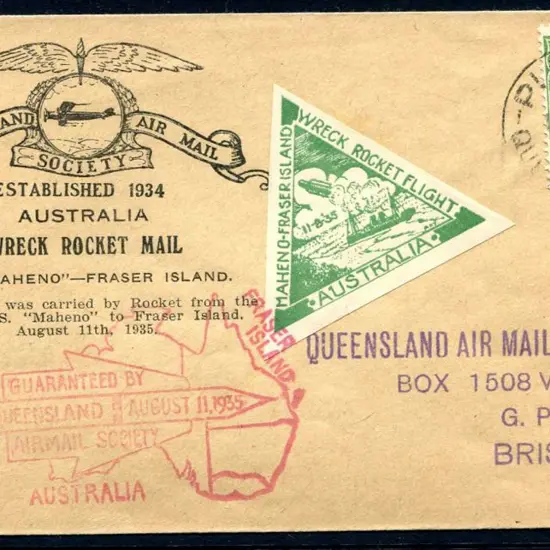 1935 (11th Aug) "Wreck Rocket Mail" fired from the ...
