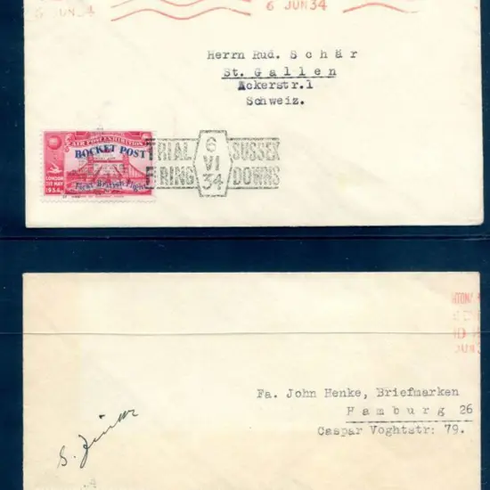 Great Britain 1934 (6th June) GPO Rocket Trials ...